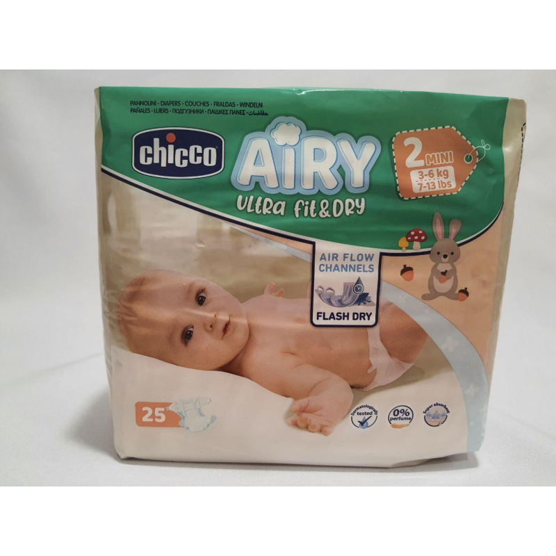 Підгузки  Chicco Airy ultra fit&dry 2-го розміру  3-6 кг 25 шт .